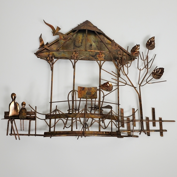 Vintage Other - Vintage Emesco 3D copper wall art gazebo, park bench, trees, and flowers